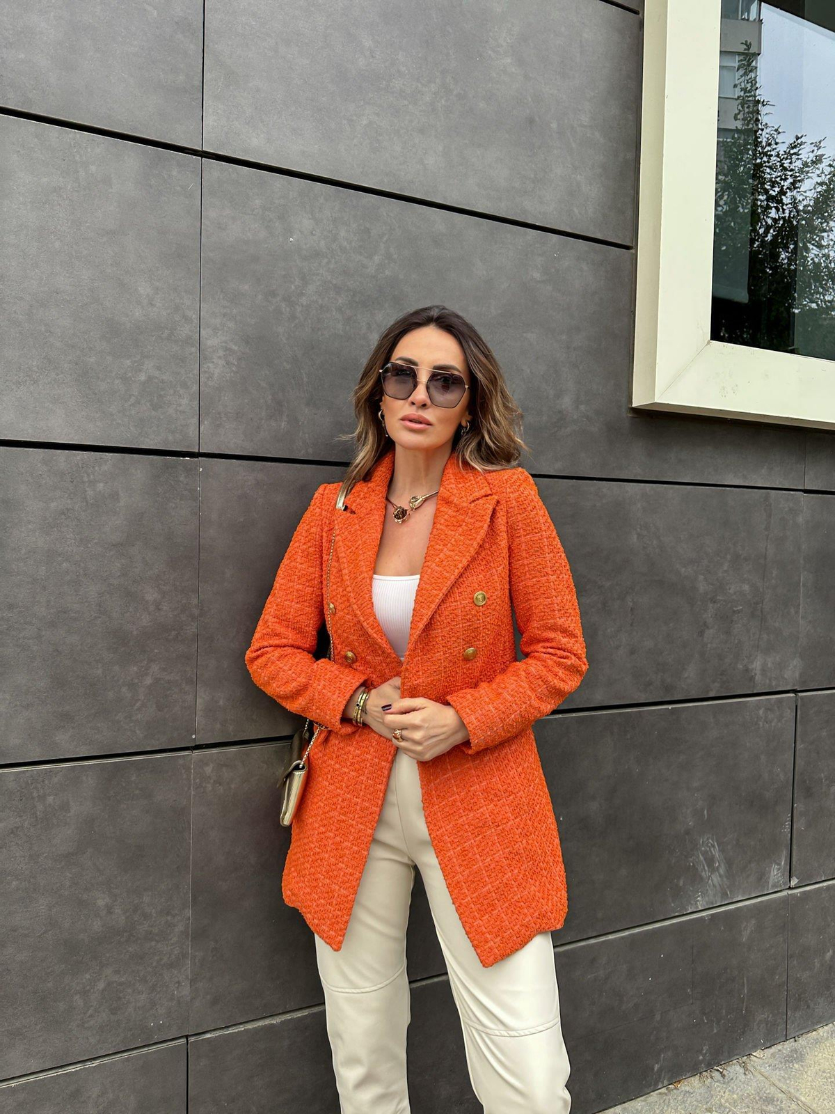 Turuncu Tüvit Blazer Ceket