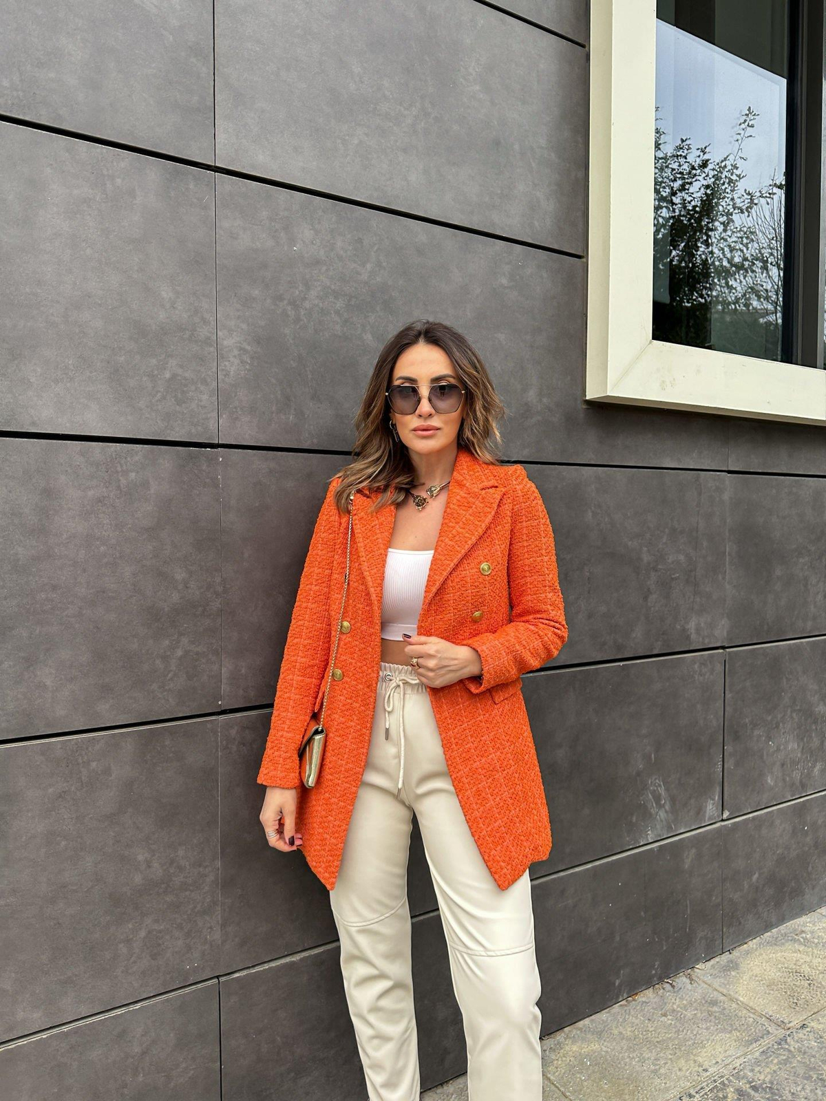 Turuncu Tüvit Blazer Ceket