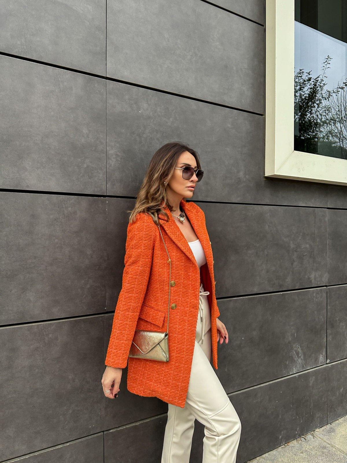 Turuncu Tüvit Blazer Ceket
