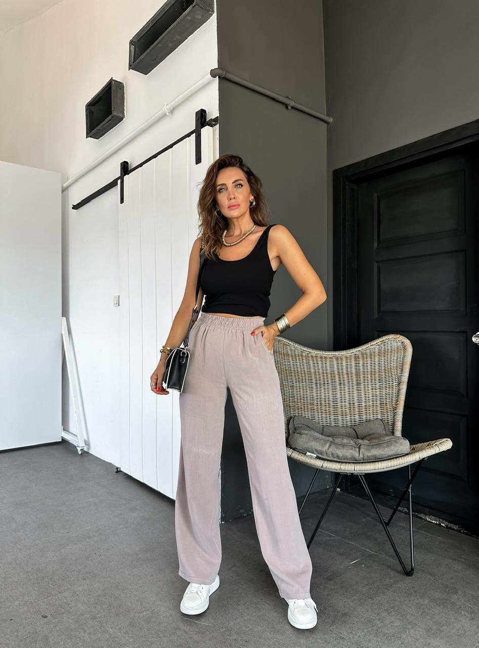 Vizon Beli Lastikli Cotton Bol Pantolon