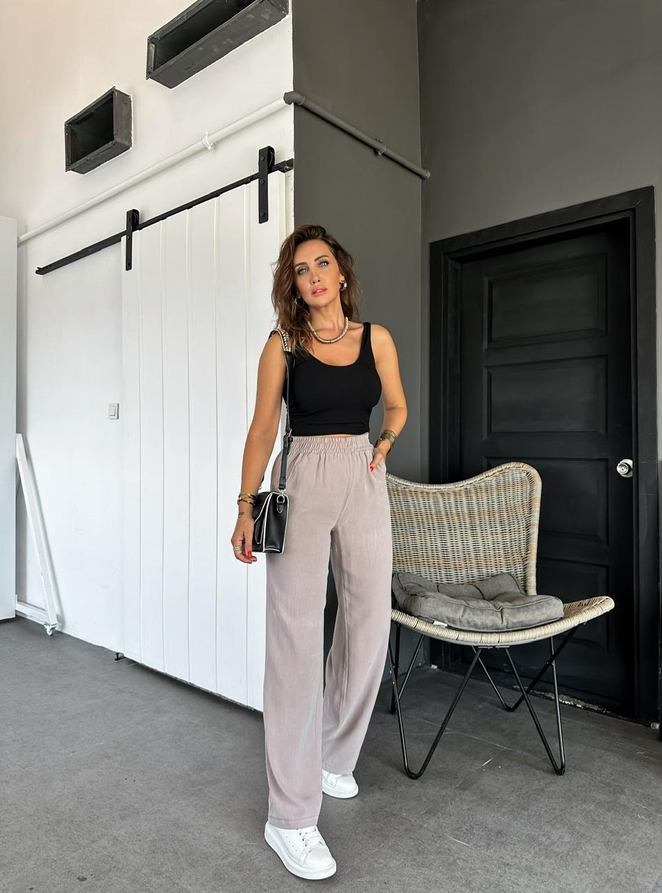 Vizon Beli Lastikli Cotton Bol Pantolon