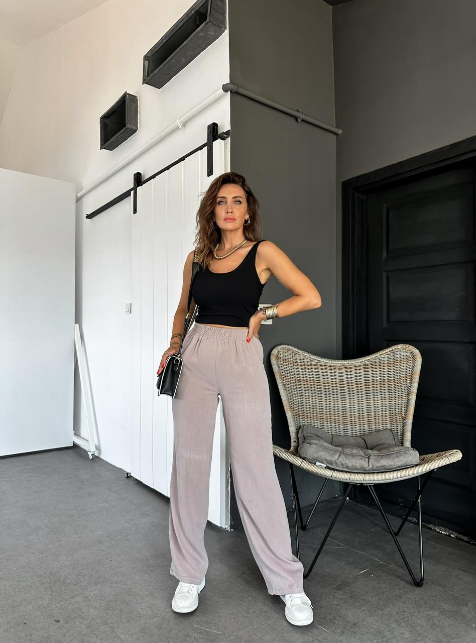 Vizon Beli Lastikli Cotton Bol Pantolon
