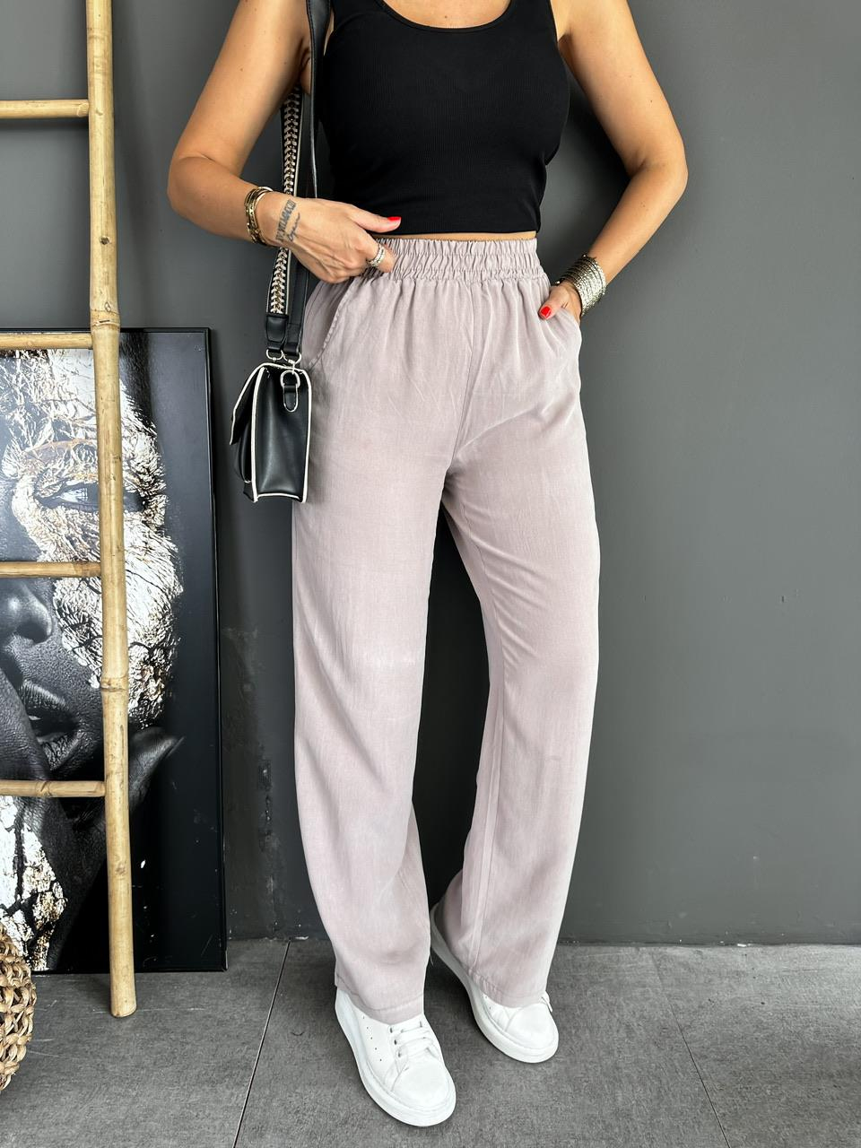 Vizon Beli Lastikli Cotton Bol Pantolon