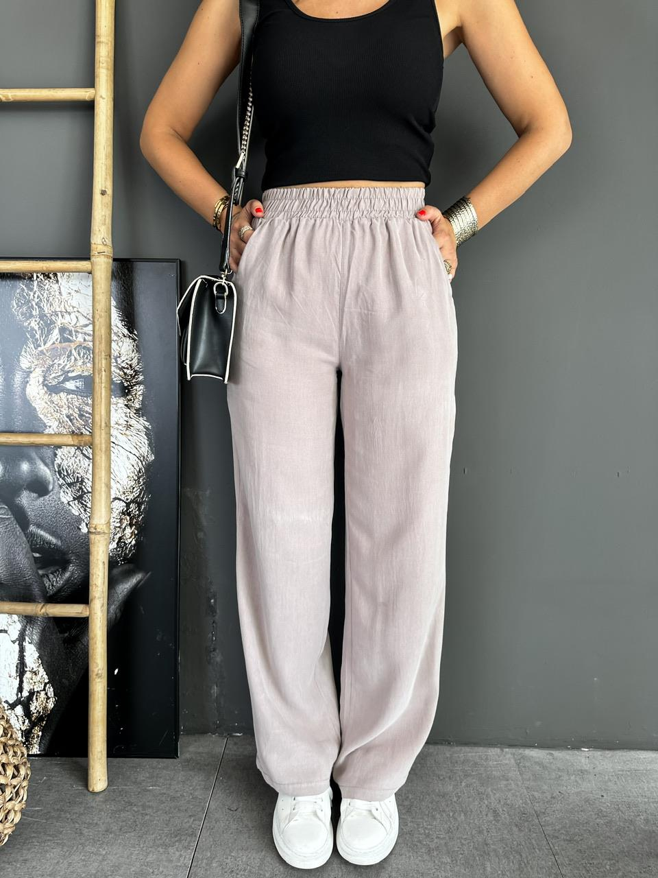 Vizon Beli Lastikli Cotton Bol Pantolon