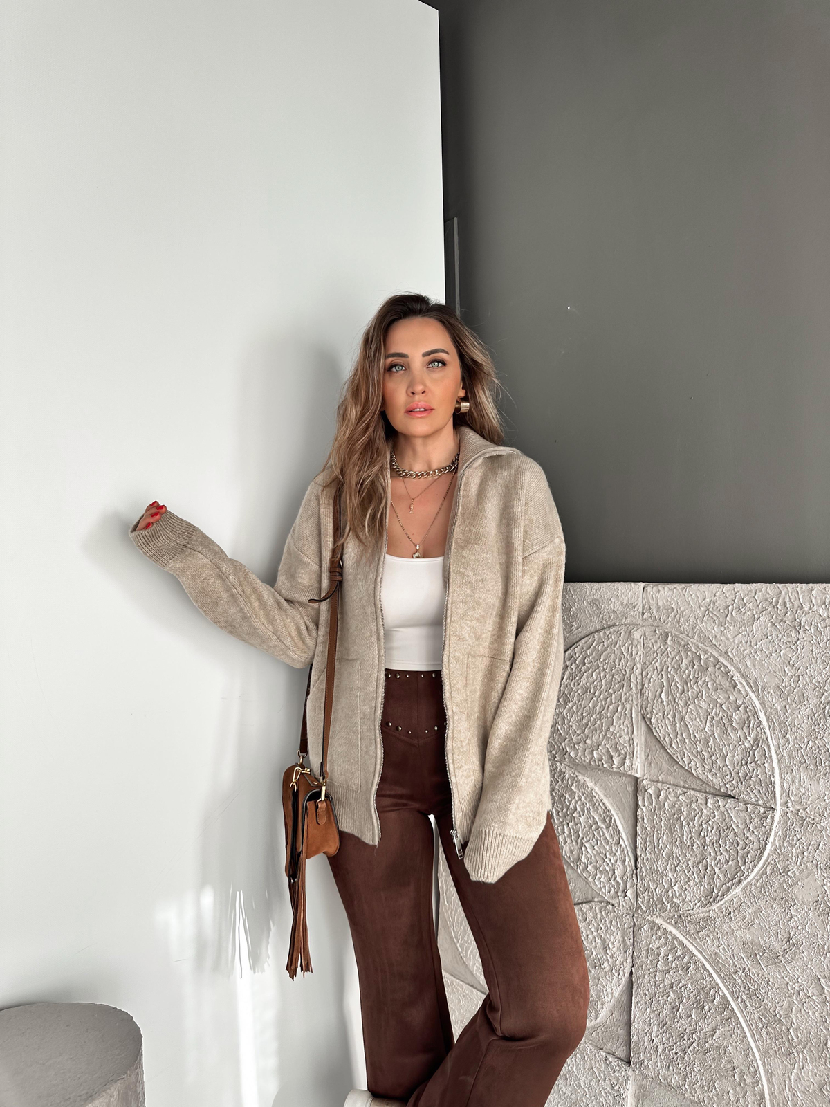 Vizon Cepli Çift Fermuarlı Hırka