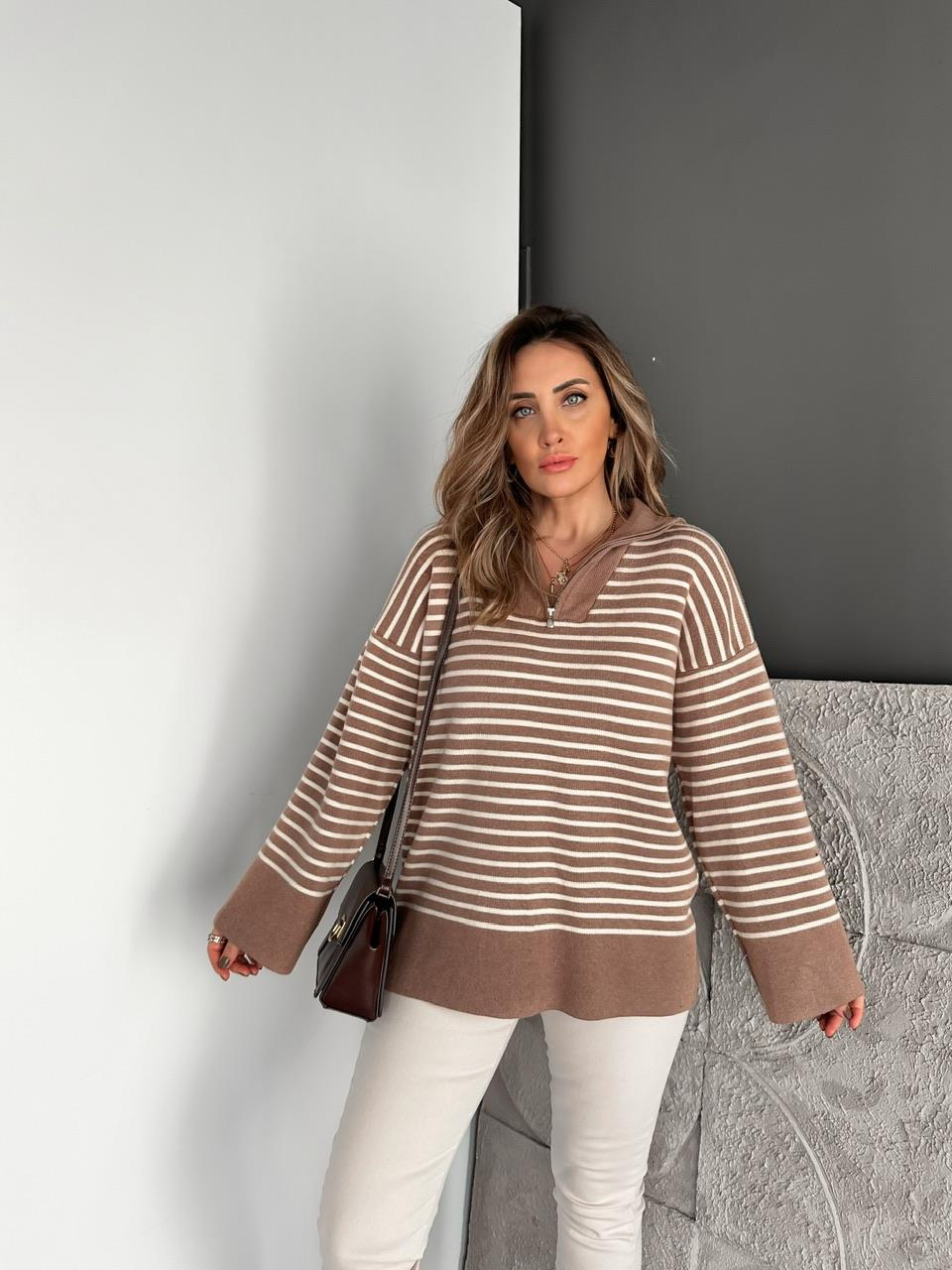 Vizon Çizgili Marka Model Kazak