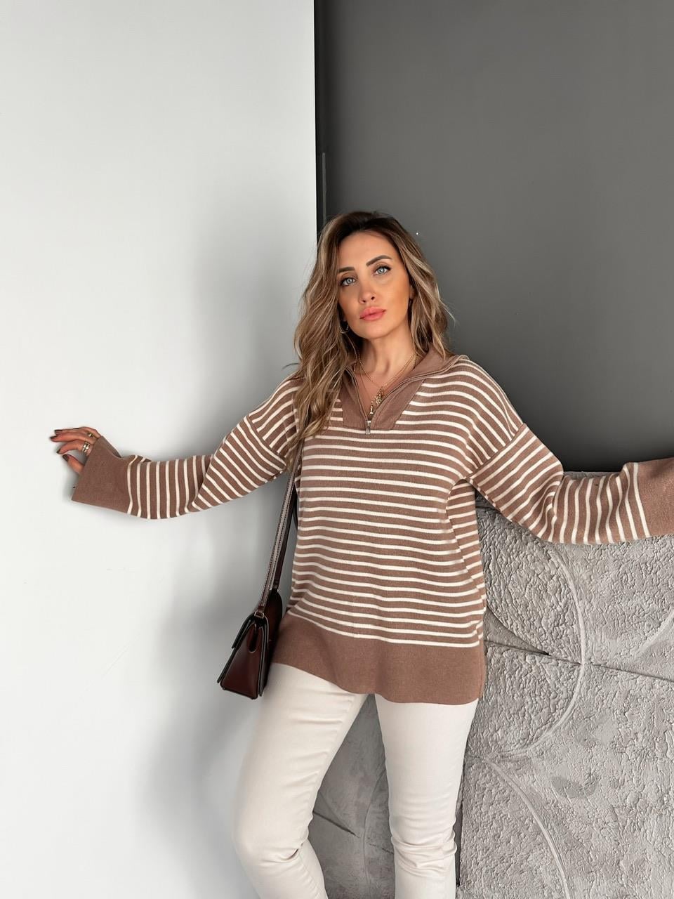 Vizon Çizgili Marka Model Kazak
