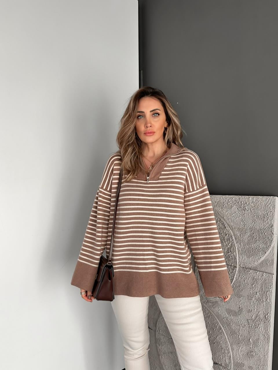 Vizon Çizgili Marka Model Kazak