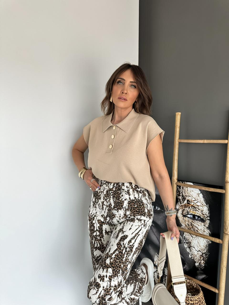 Vizon Gold Düğmeli Polo Yaka Kazak