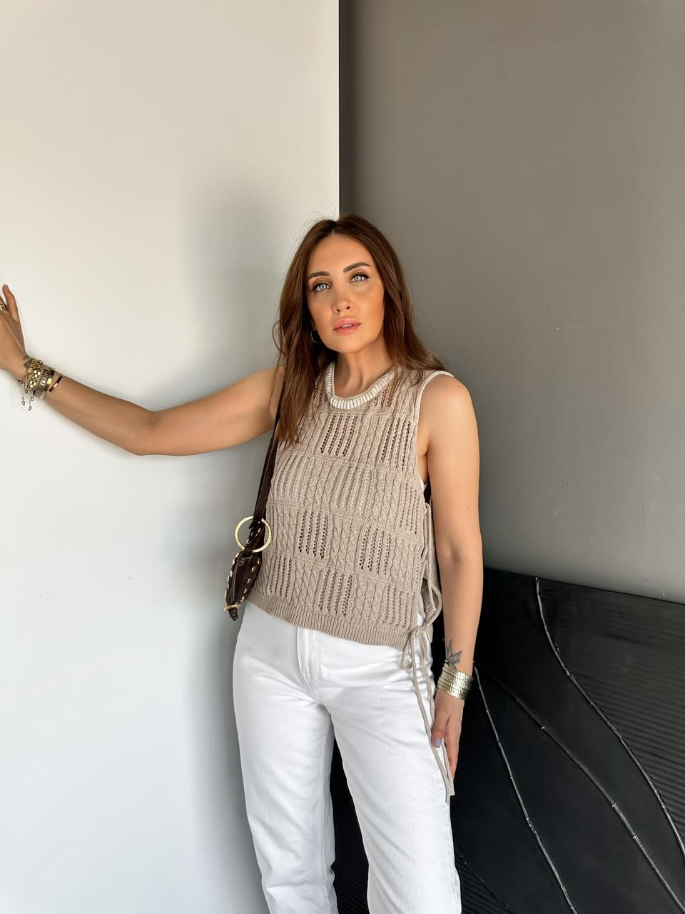 Vizon İp Bağlamalı Saç Örgülü Triko