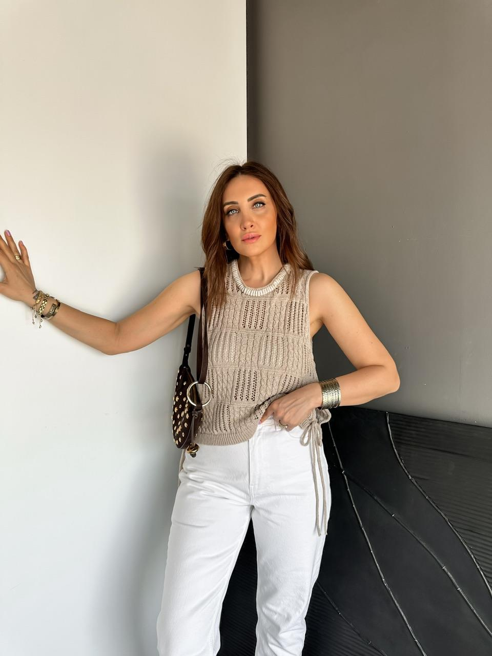Vizon İp Bağlamalı Saç Örgülü Triko