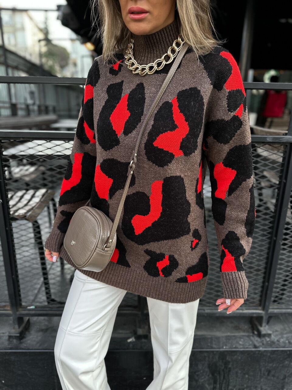 Vizon Kırmızı Leopar Kazak