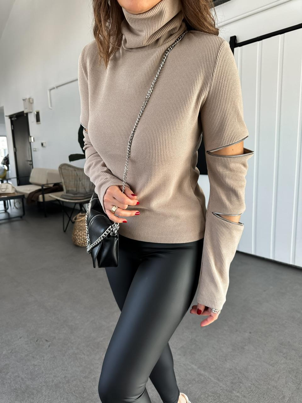 Vizon Kolları Fermuarlı Kaşkorse Sweatshirt