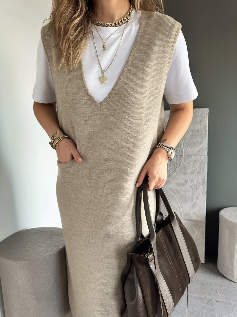 Vizon Marka Model Cepli Triko Elbise