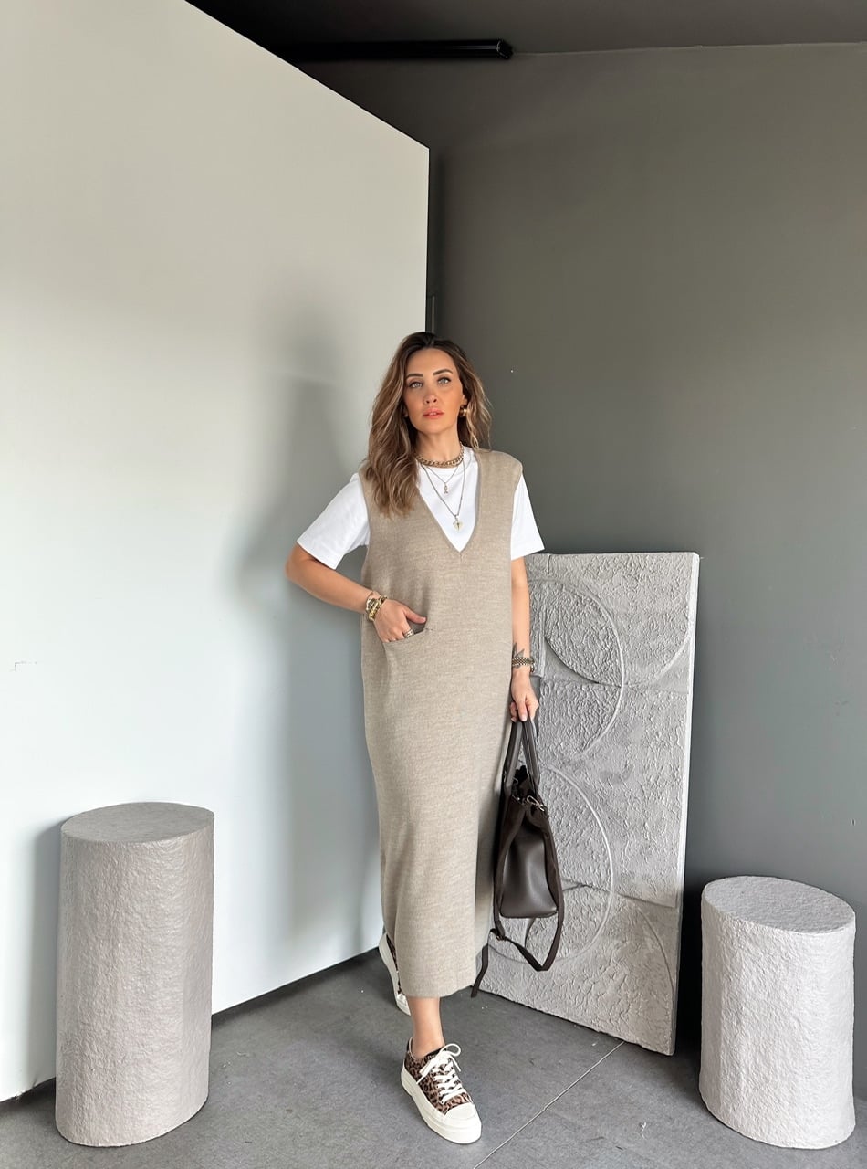 Vizon Marka Model Cepli Triko Elbise