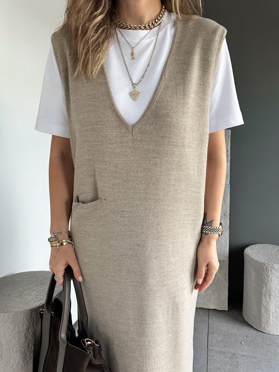 Vizon Marka Model Cepli Triko Elbise
