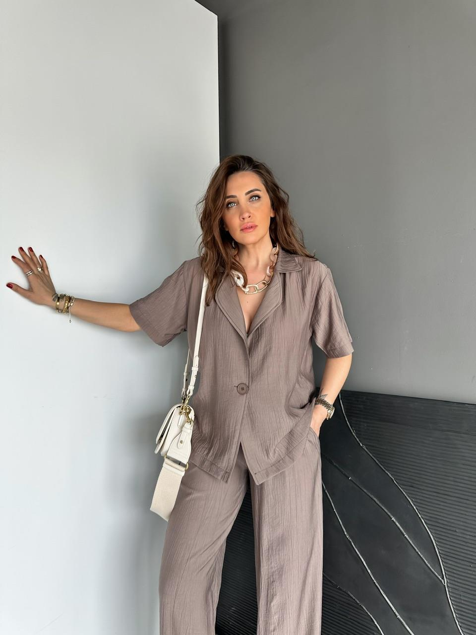Vizon Tek Düğmeli Modal Ceketli Takım