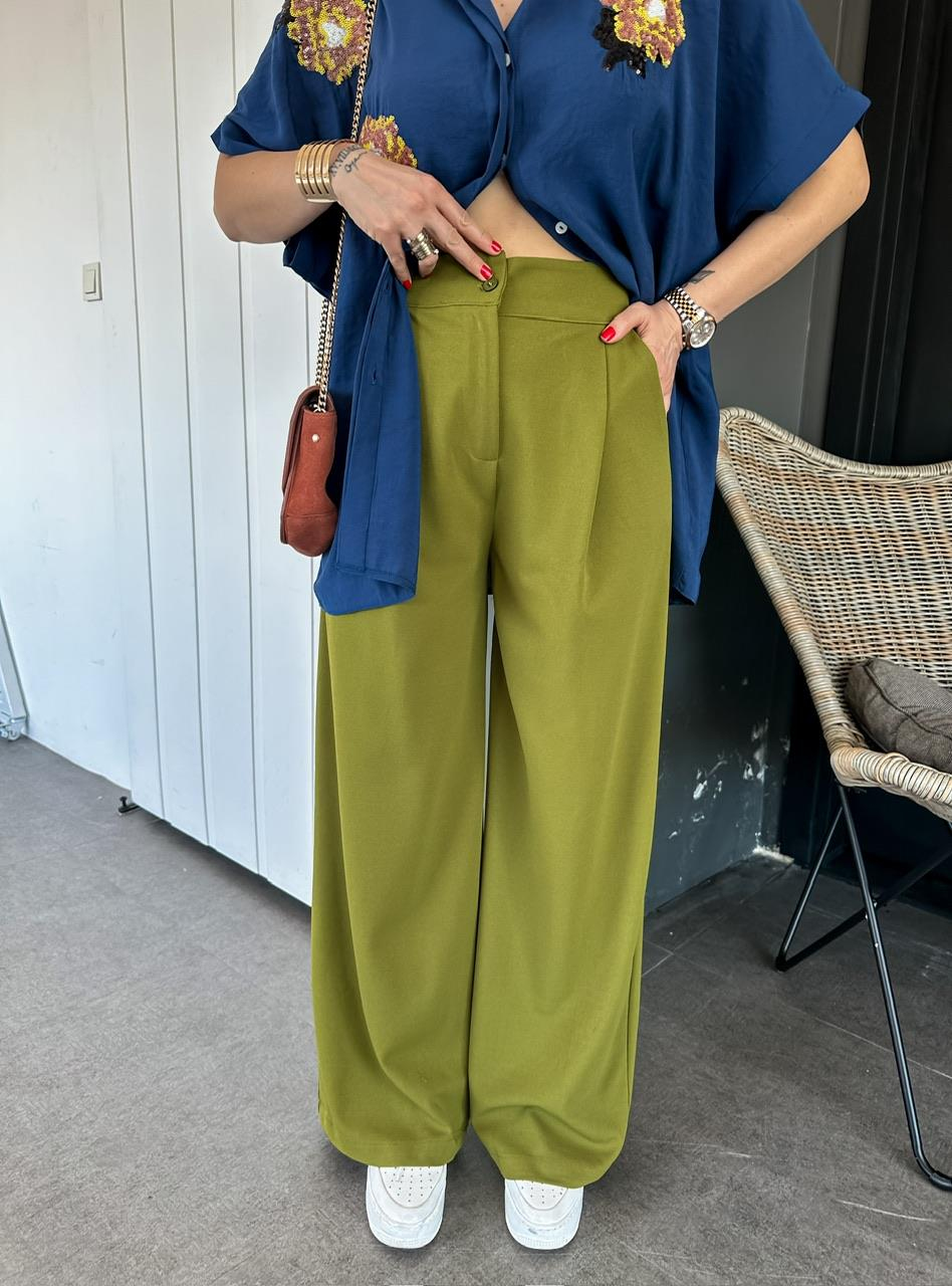 Yağ Yeşili Bol Kesim Basic Pantolon