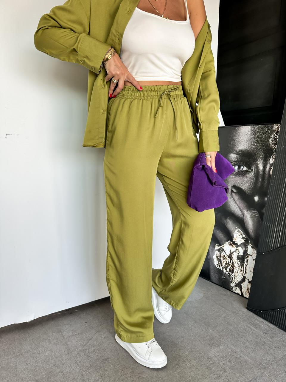 Yağ Yeşili Relax Gömlek Pantolon Takım