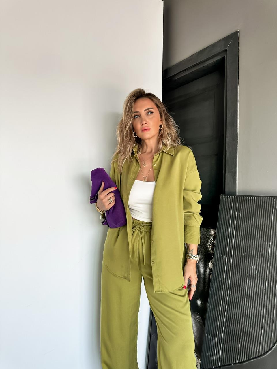 Yağ Yeşili Relax Gömlek Pantolon Takım