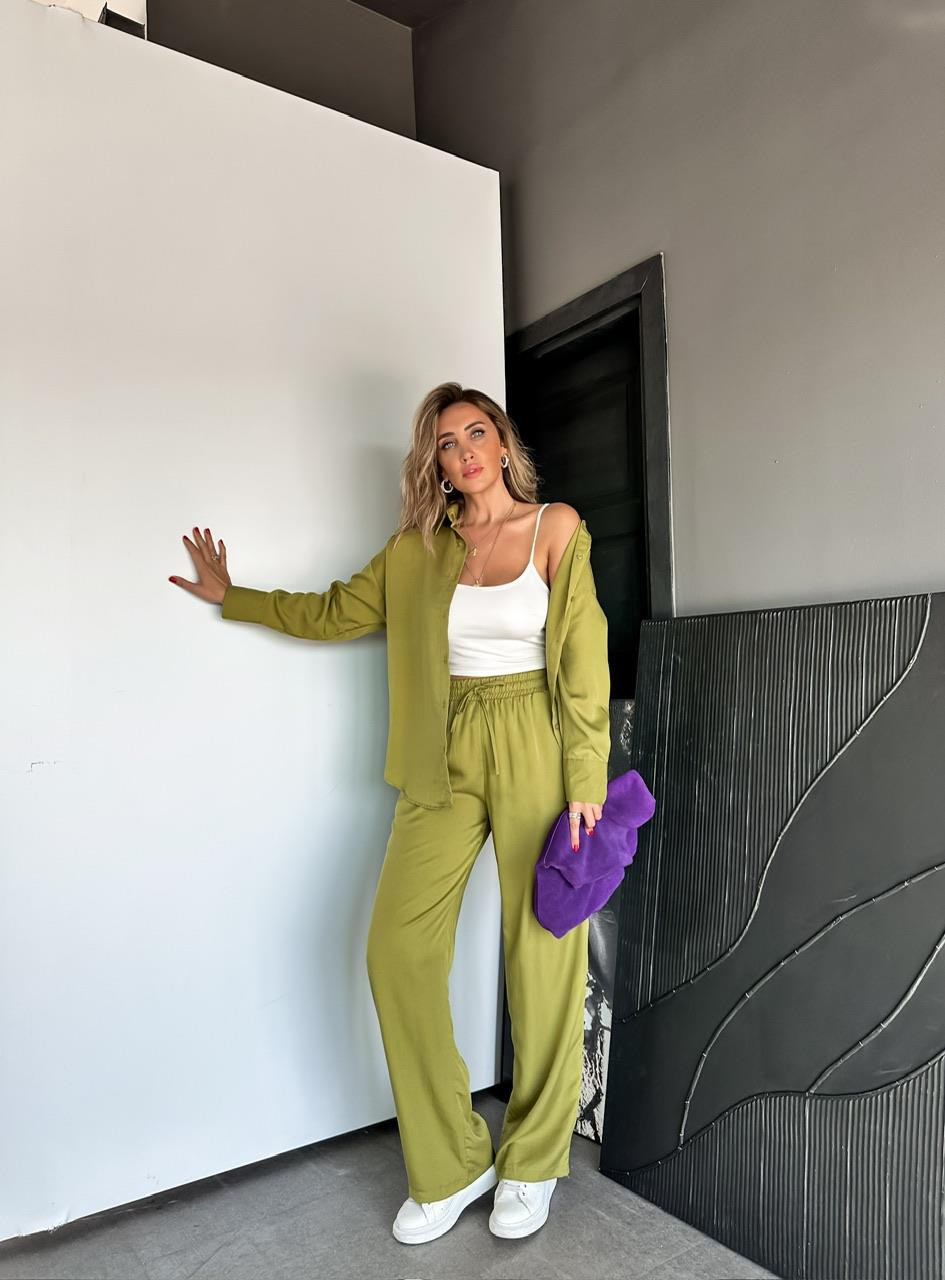 Yağ Yeşili Relax Gömlek Pantolon Takım