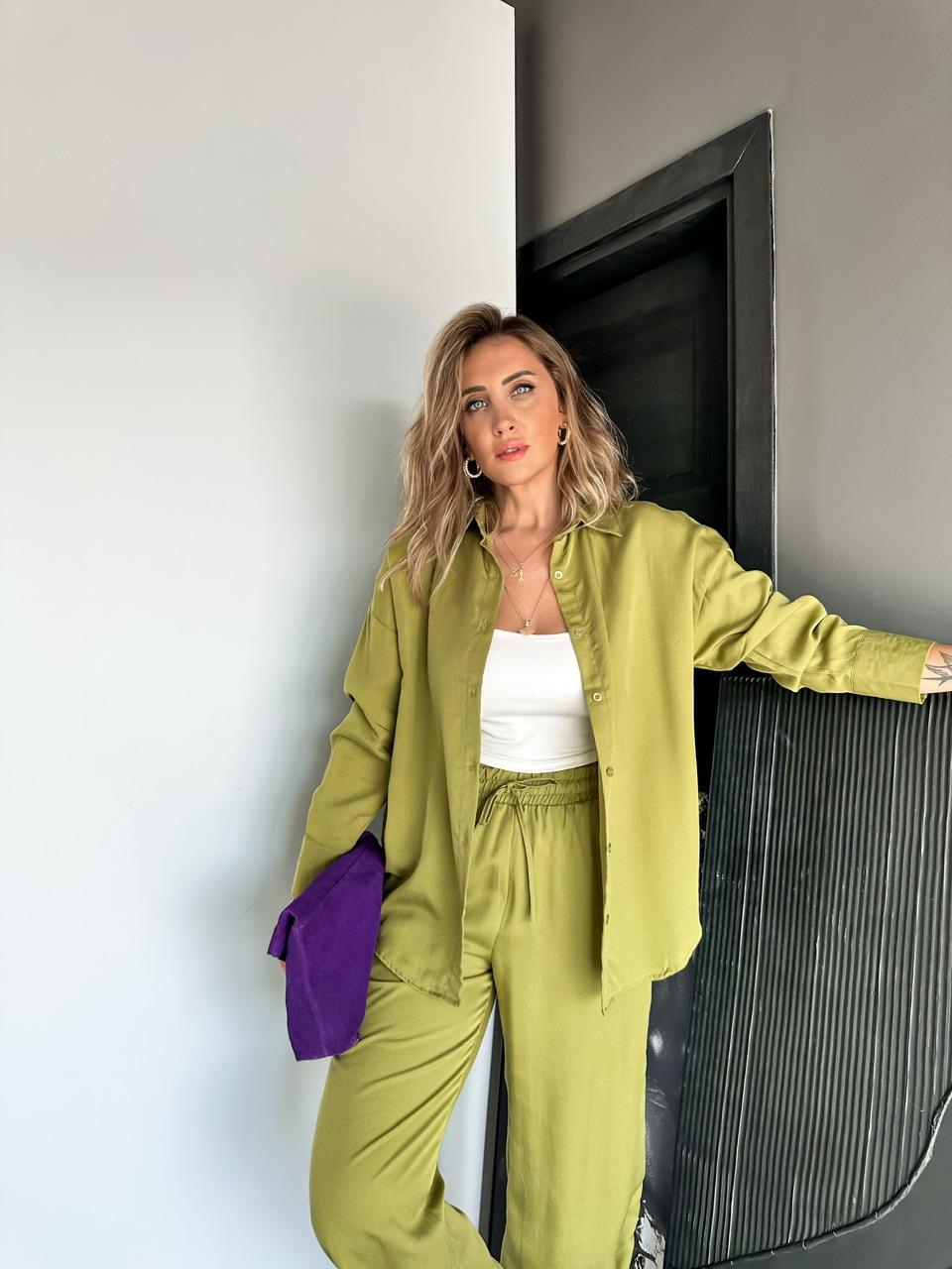 Yağ Yeşili Relax Gömlek Pantolon Takım