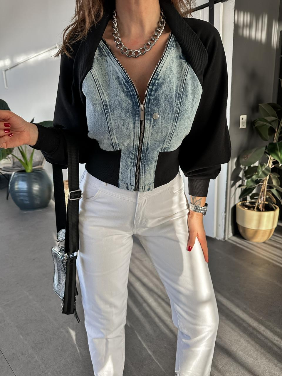 Yarasa Kollu Jean Detaylı Ceket