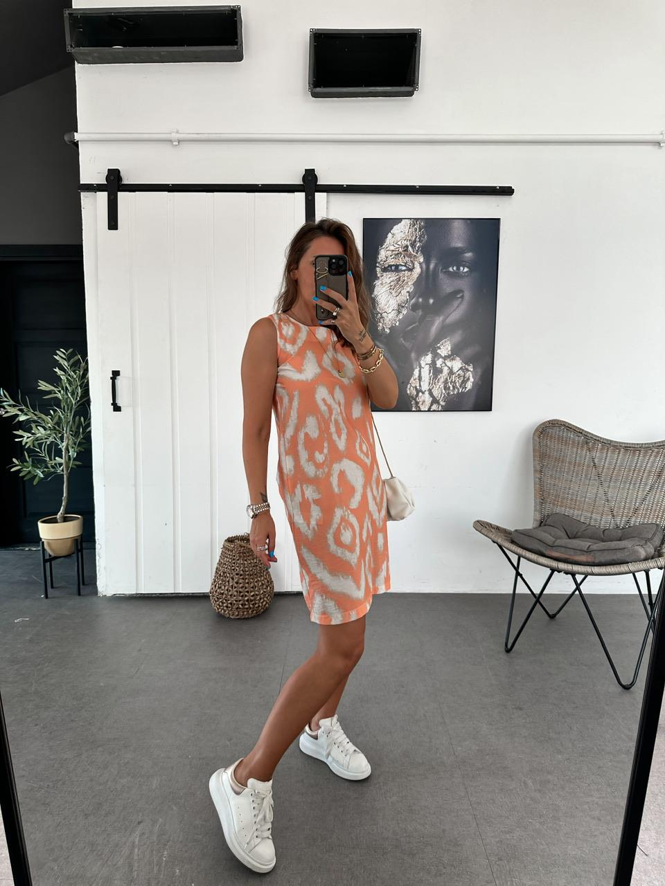 Yavruağzı Batik Desen Basic Elbise