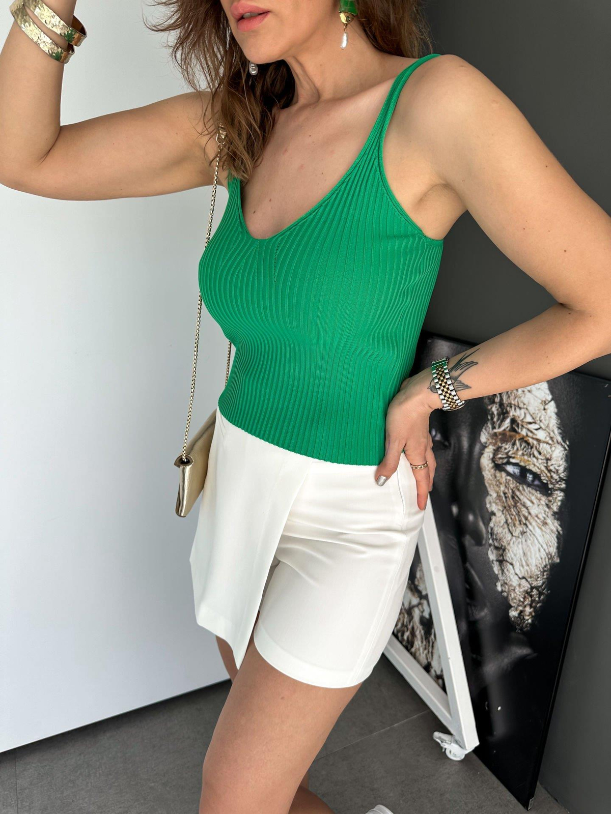 Yeşil Askılı Triko Crop