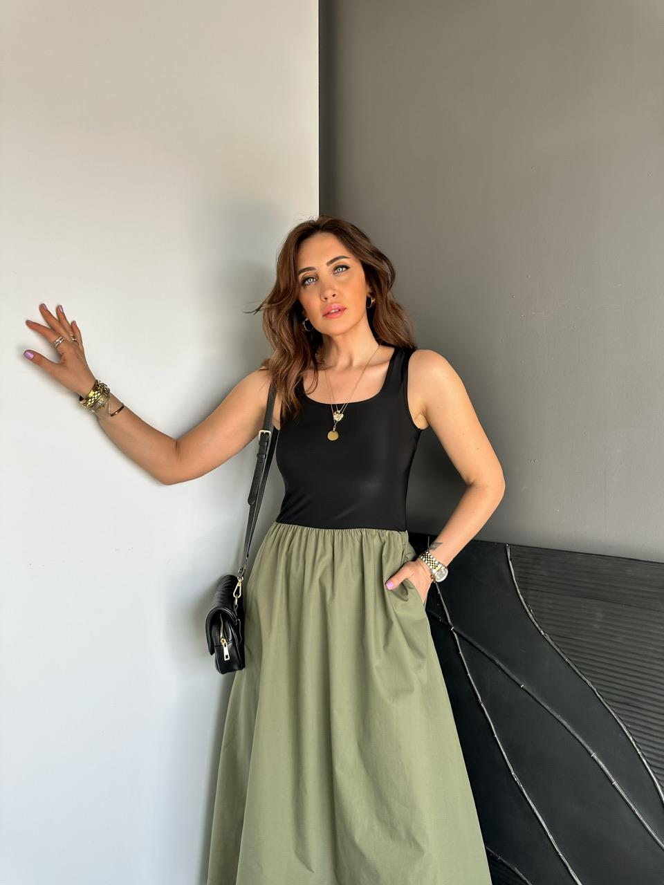 Yeşil Atletli Beli Lastikli Elbise