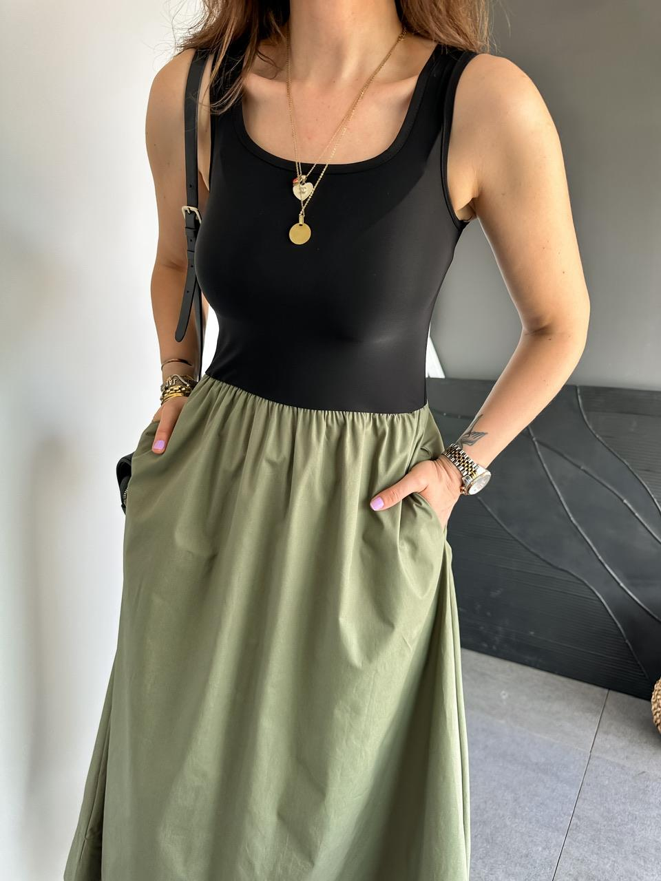 Yeşil Atletli Beli Lastikli Elbise