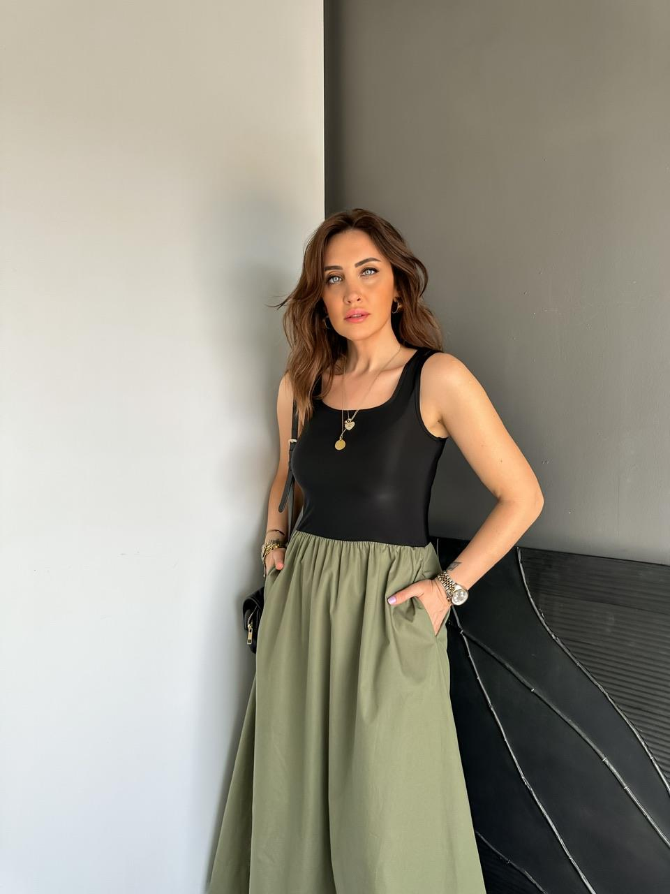 Yeşil Atletli Beli Lastikli Elbise