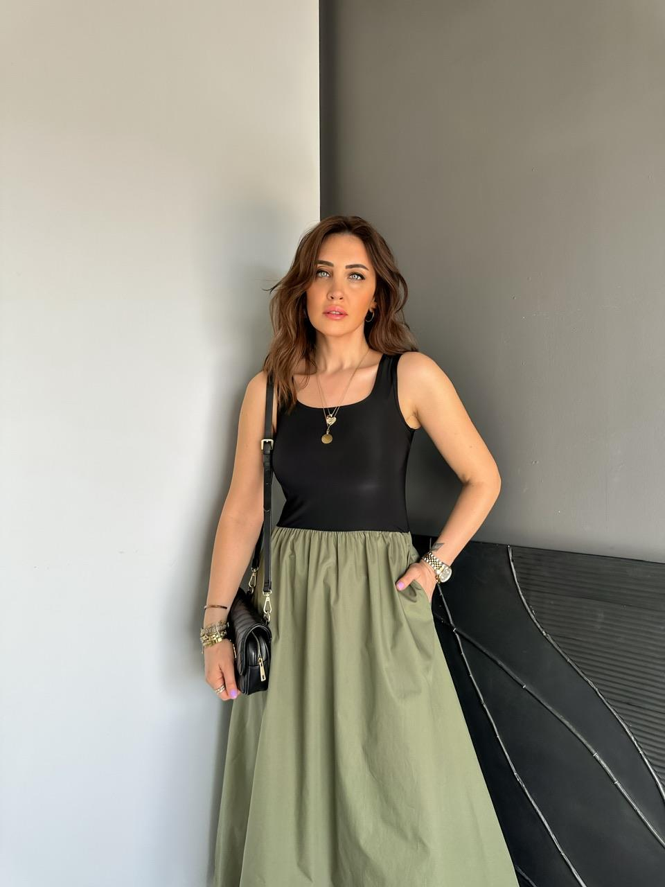 Yeşil Atletli Beli Lastikli Elbise