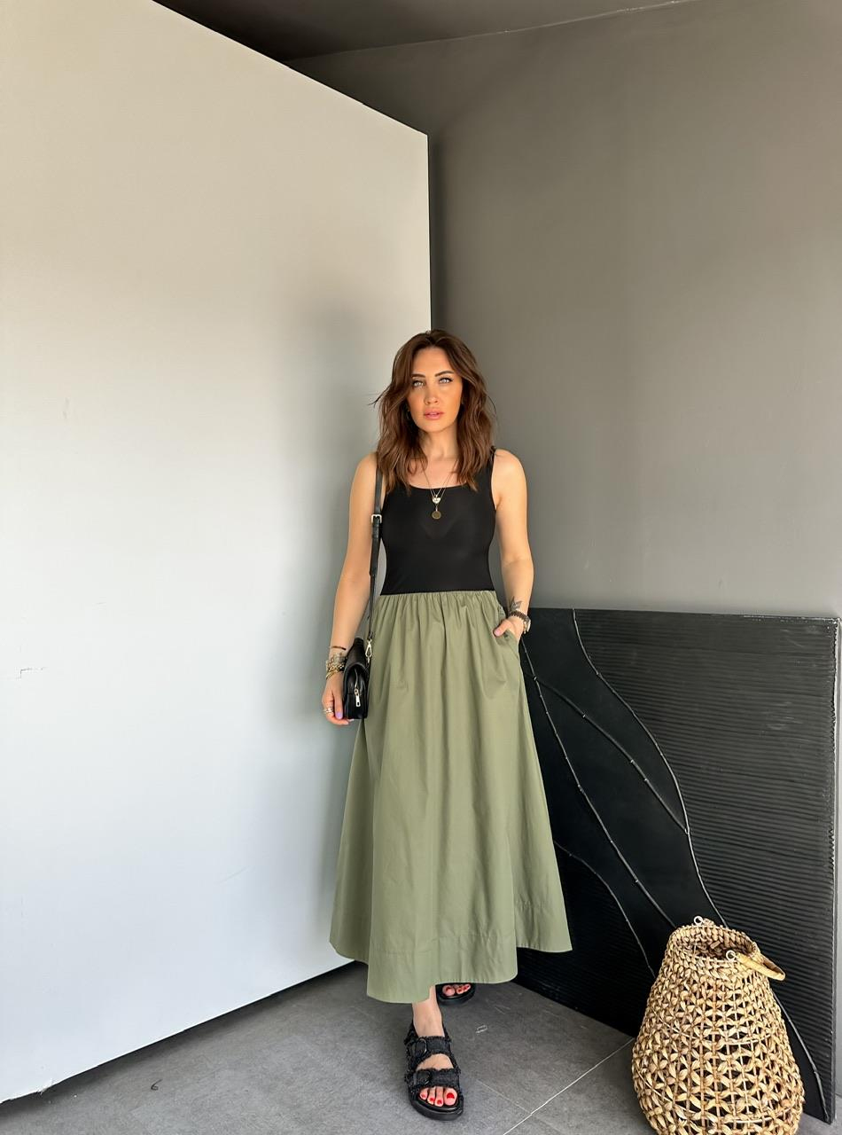 Yeşil Atletli Beli Lastikli Elbise