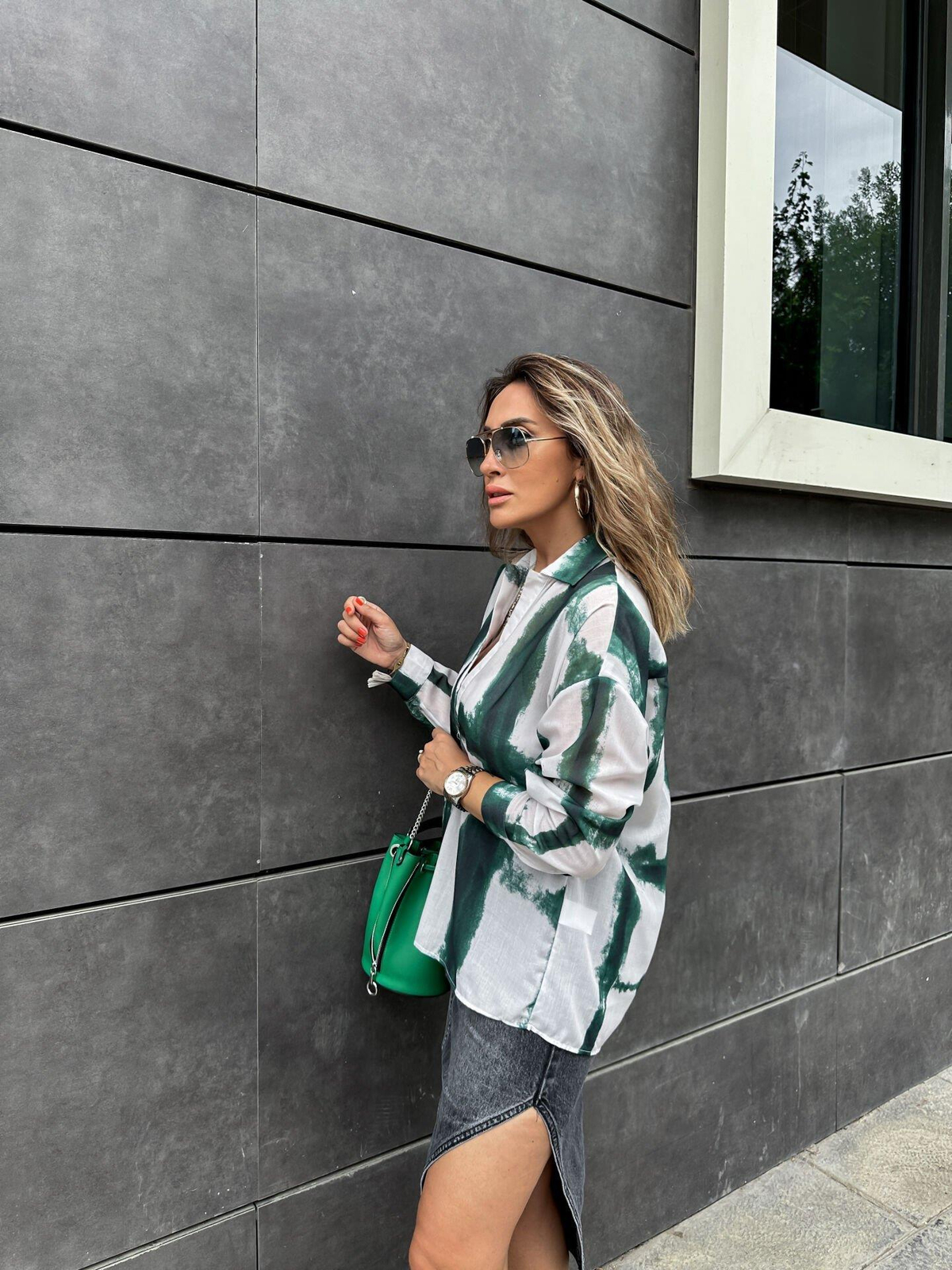 Yeşil Batik Desen Polo Yaka Gömlek