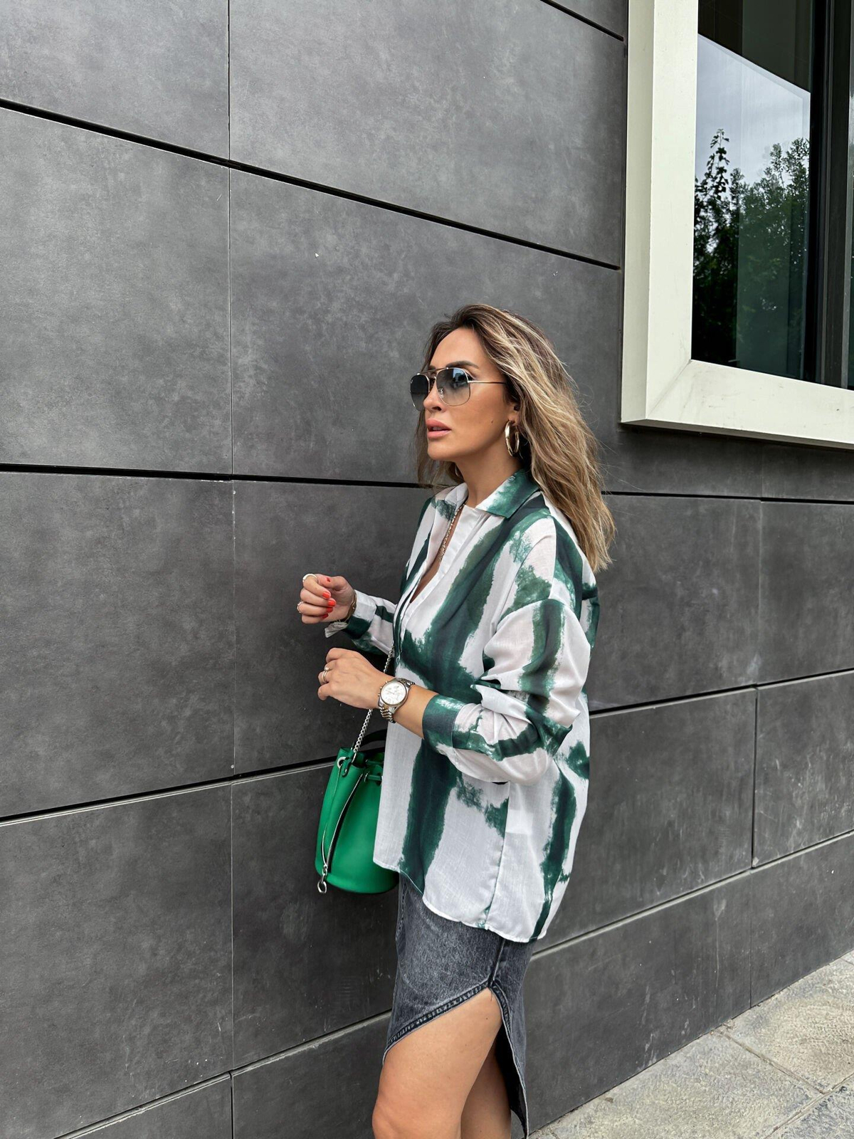 Yeşil Batik Desen Polo Yaka Gömlek