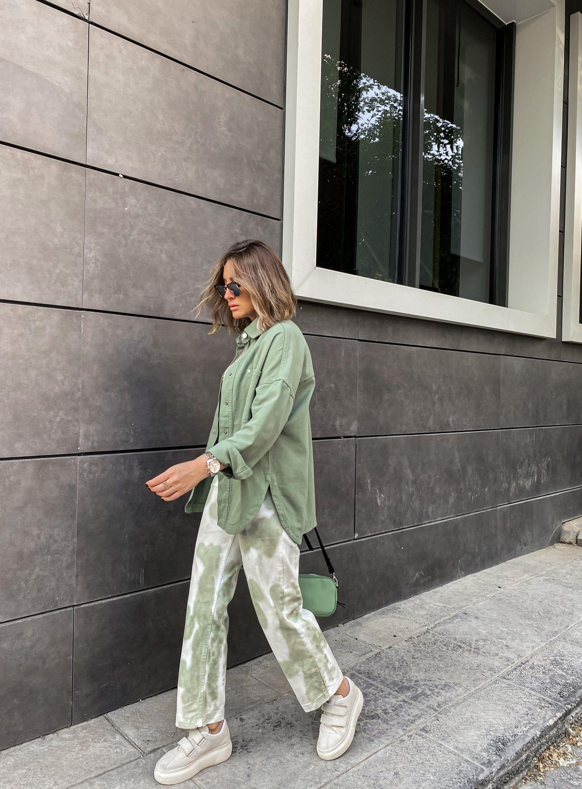 Yeşil Batik Desenli Jean
