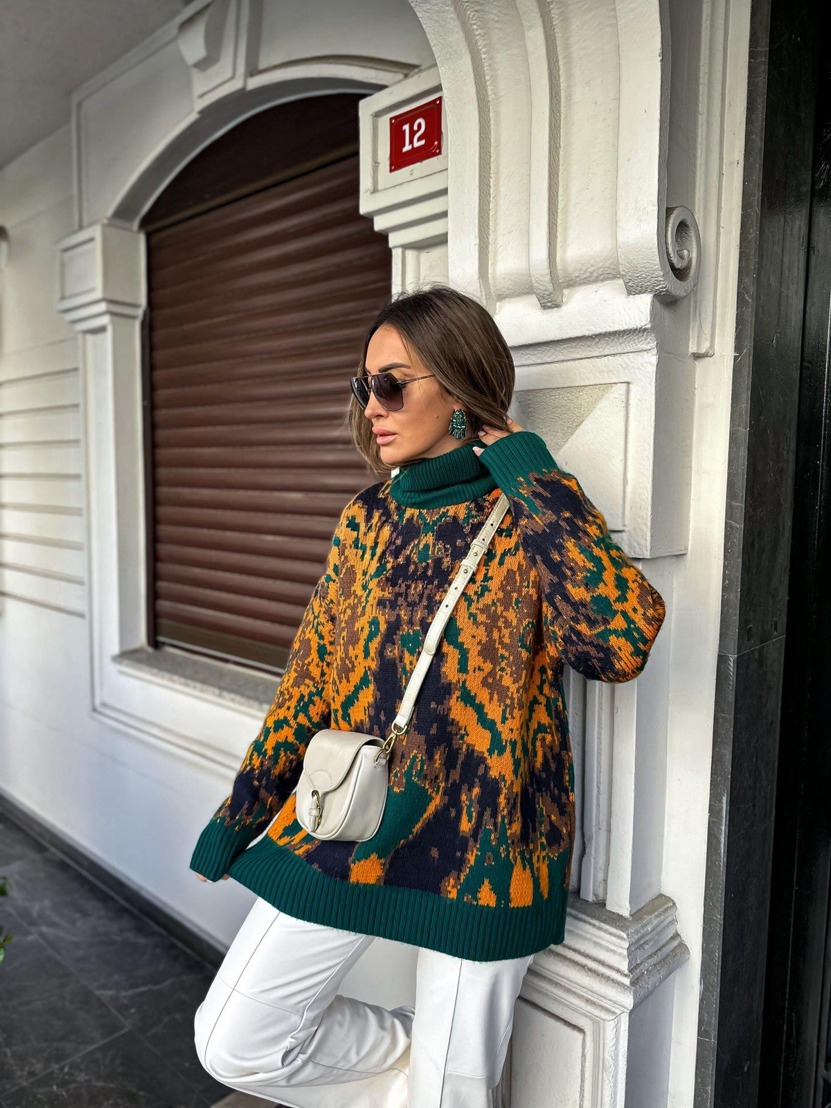 Yeşil Batik Desenli Kazak