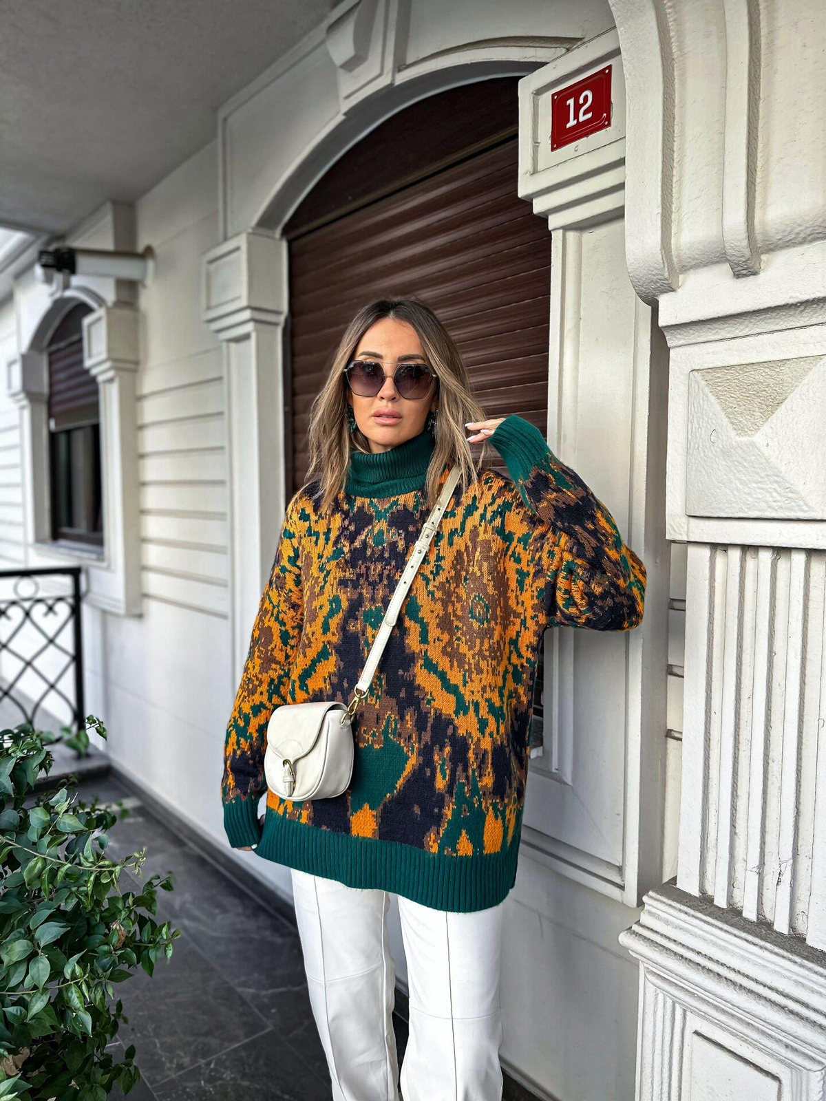 Yeşil Batik Desenli Kazak