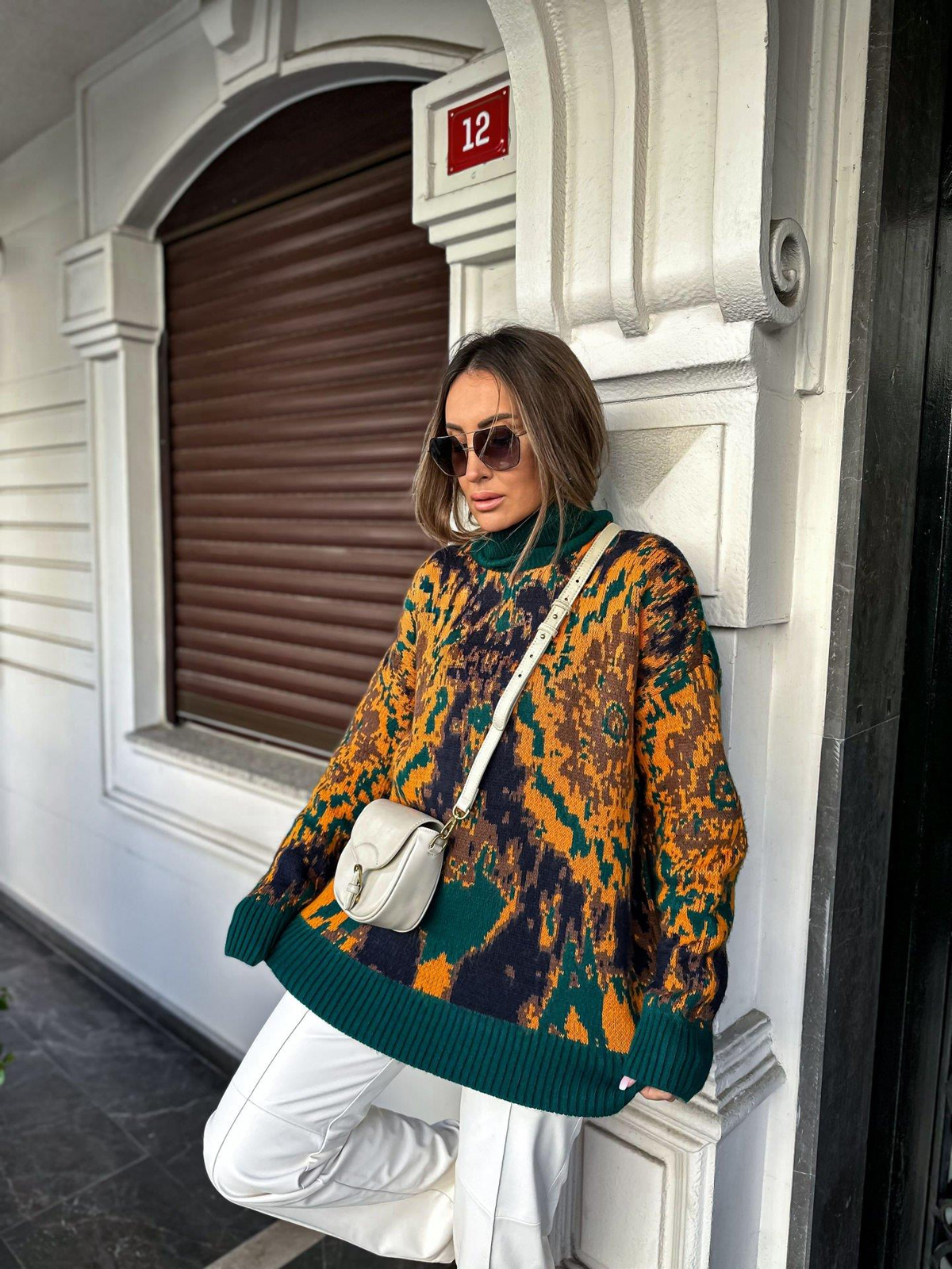 Yeşil Batik Desenli Kazak
