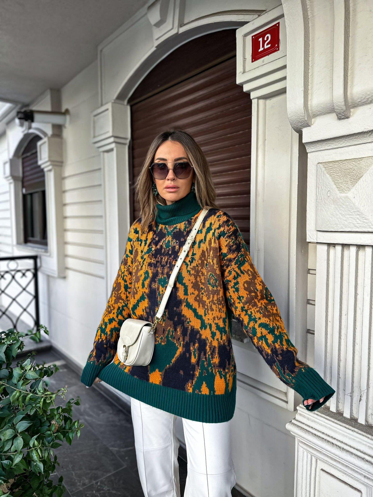 Yeşil Batik Desenli Kazak