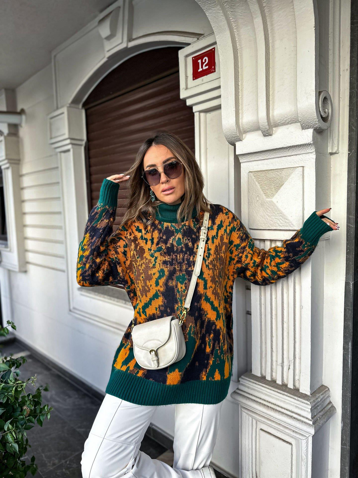 Yeşil Batik Desenli Kazak