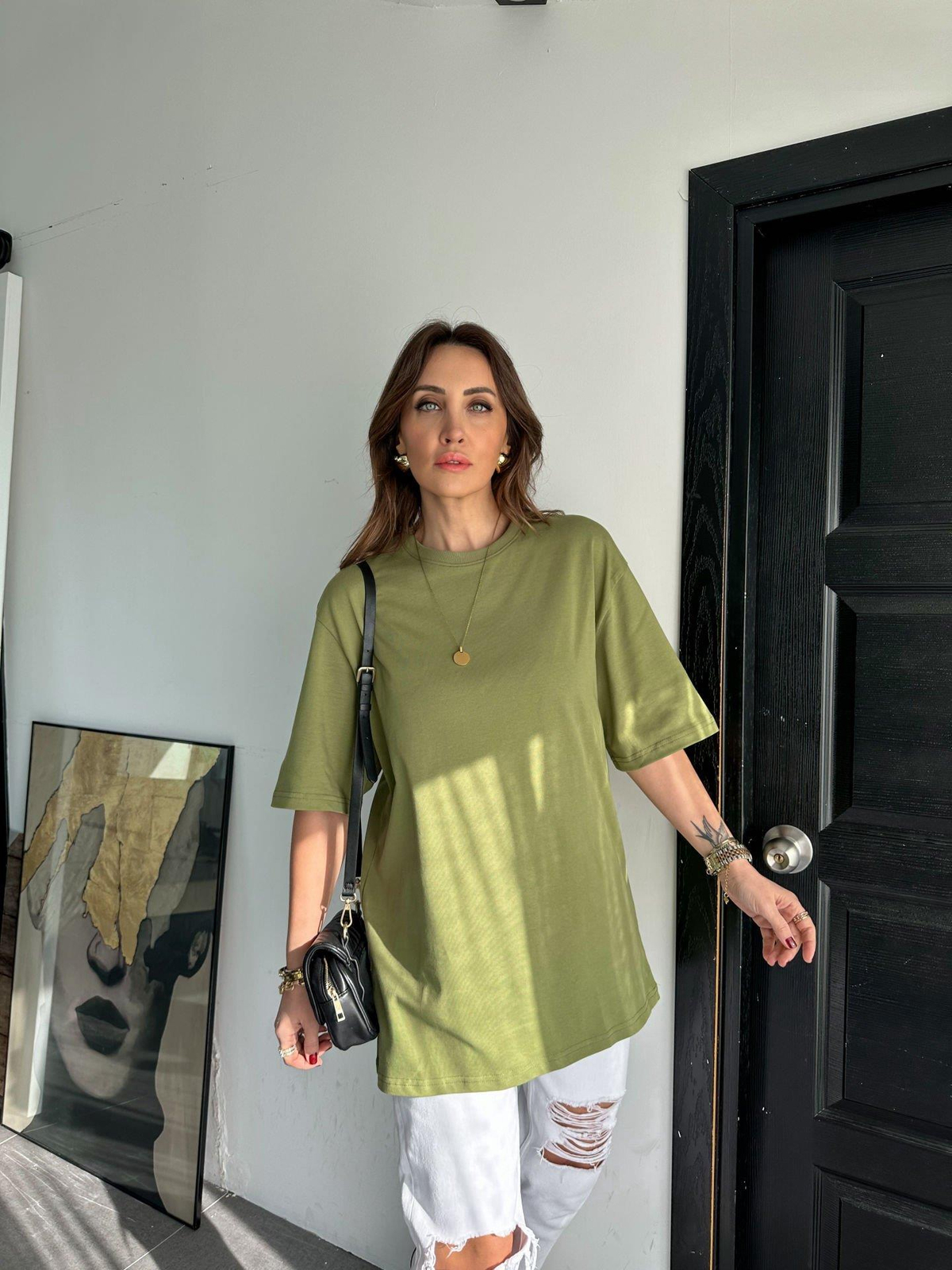 Yeşil Bisiklet Yaka Cotton Tshirt