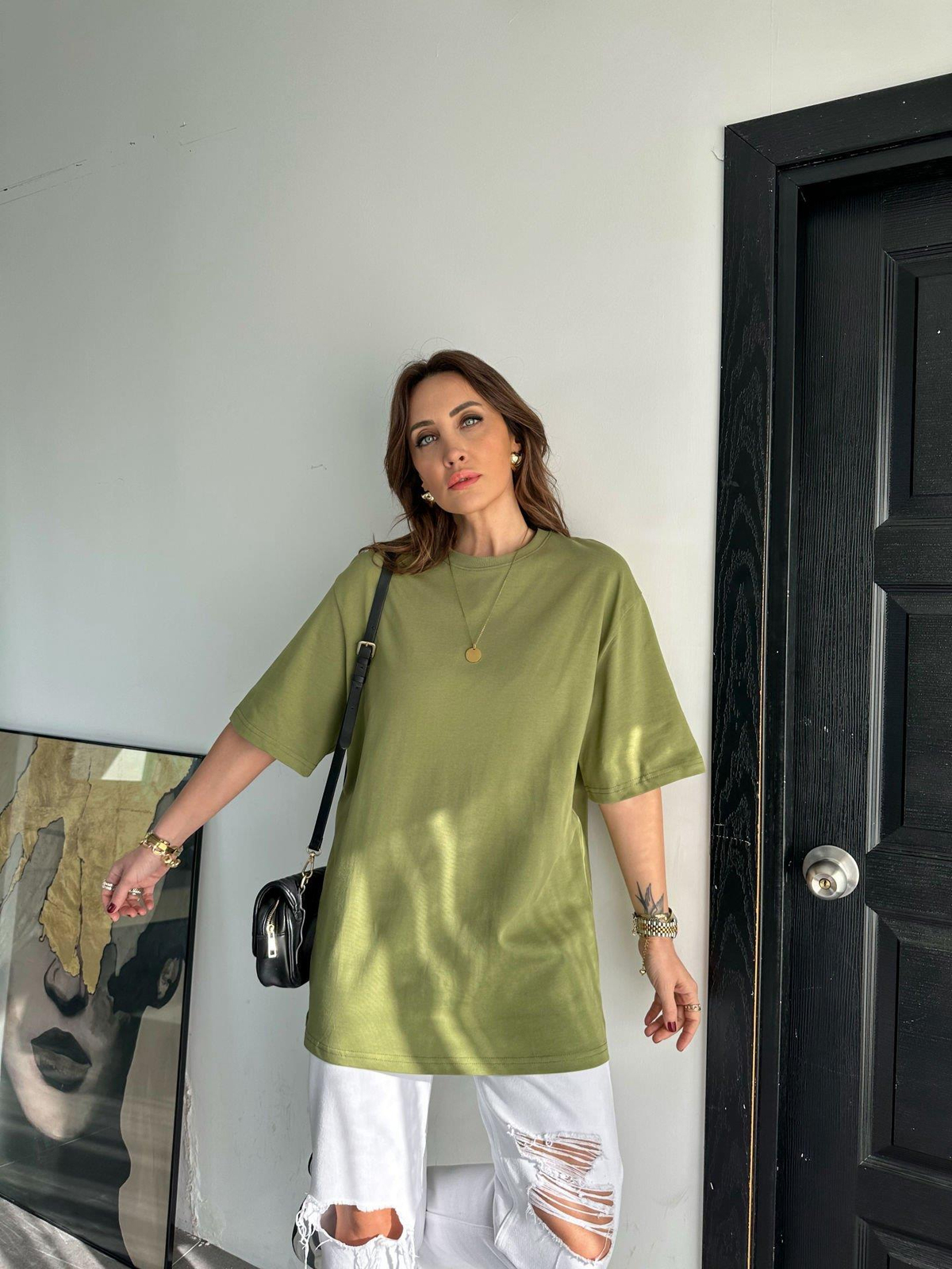 Yeşil Bisiklet Yaka Cotton Tshirt