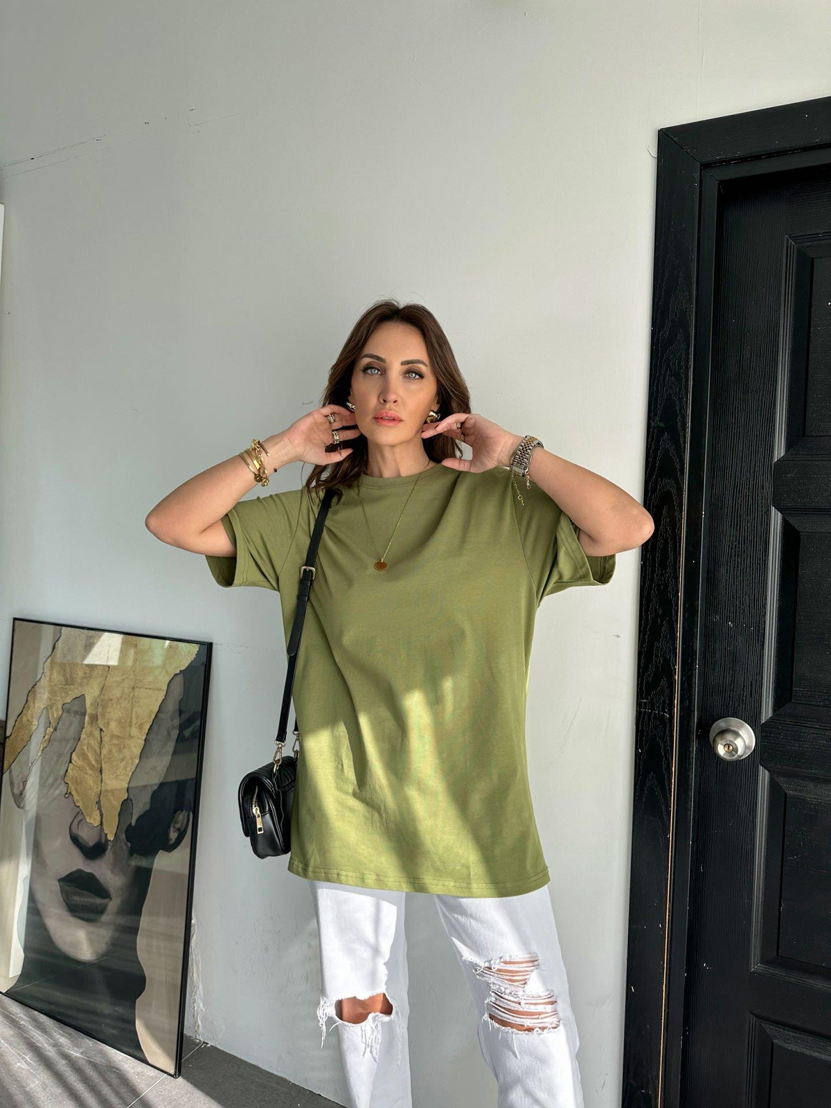 Yeşil Bisiklet Yaka Cotton Tshirt