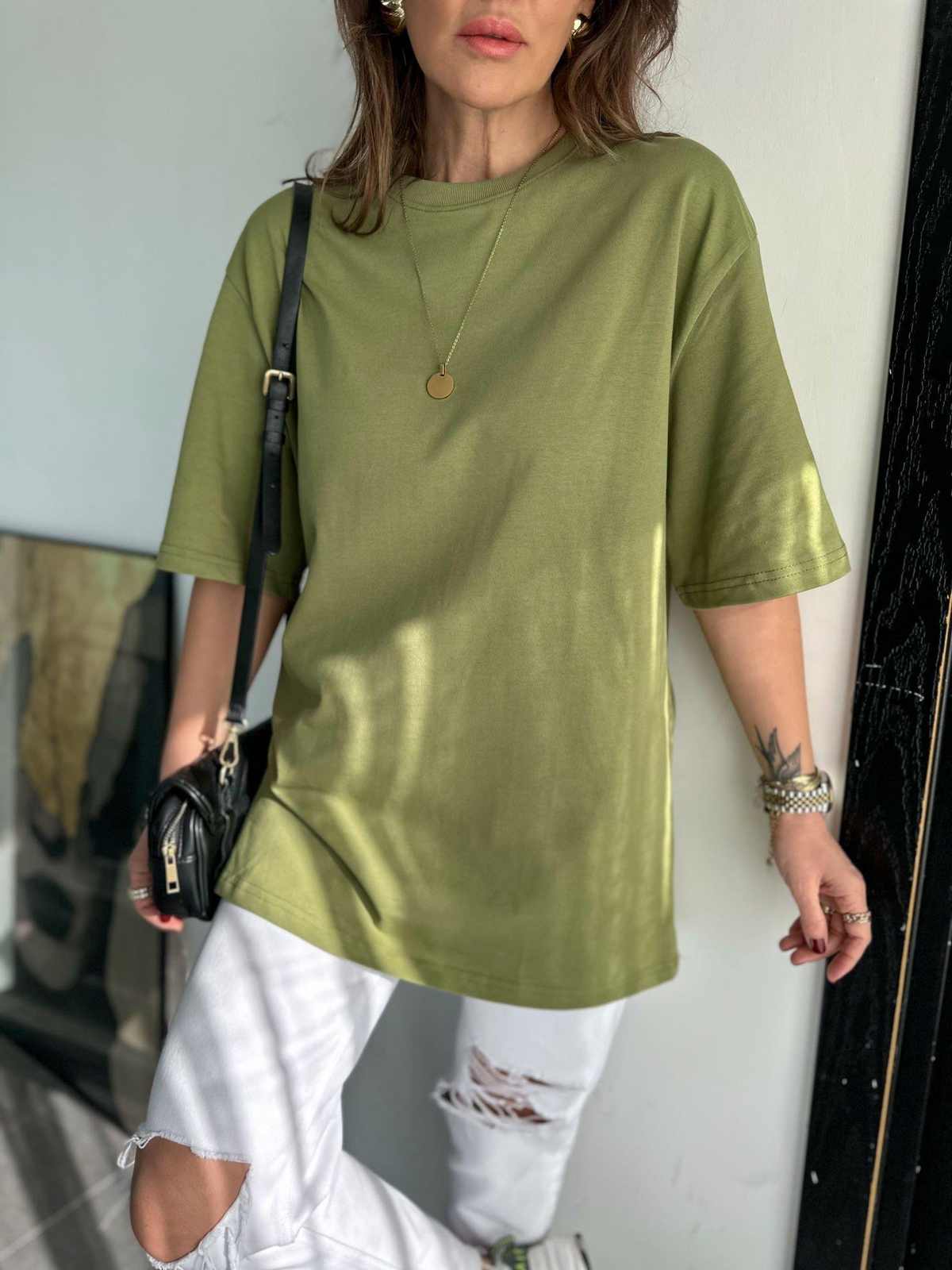 Yeşil Bisiklet Yaka Cotton Tshirt