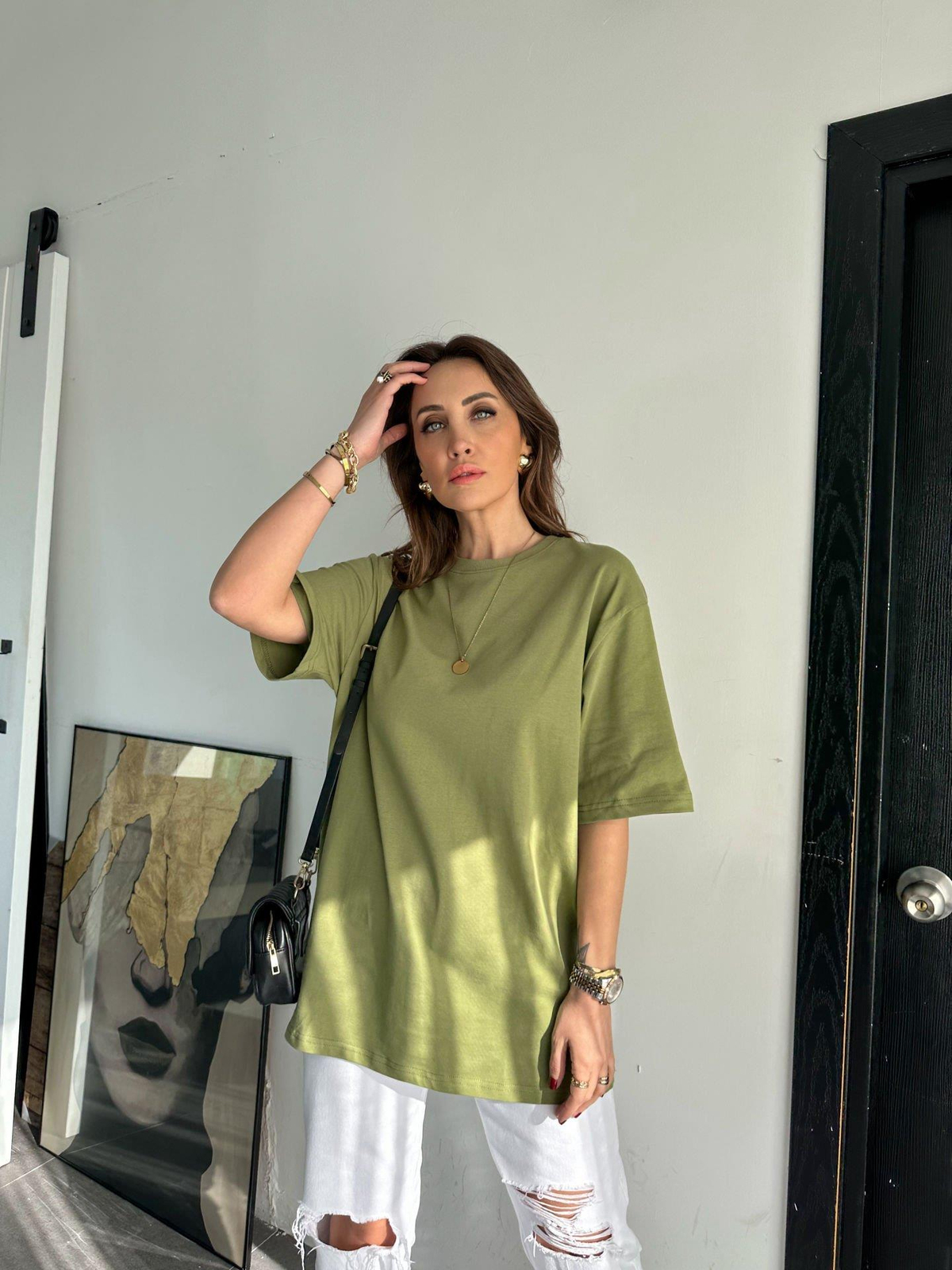 Yeşil Bisiklet Yaka Cotton Tshirt
