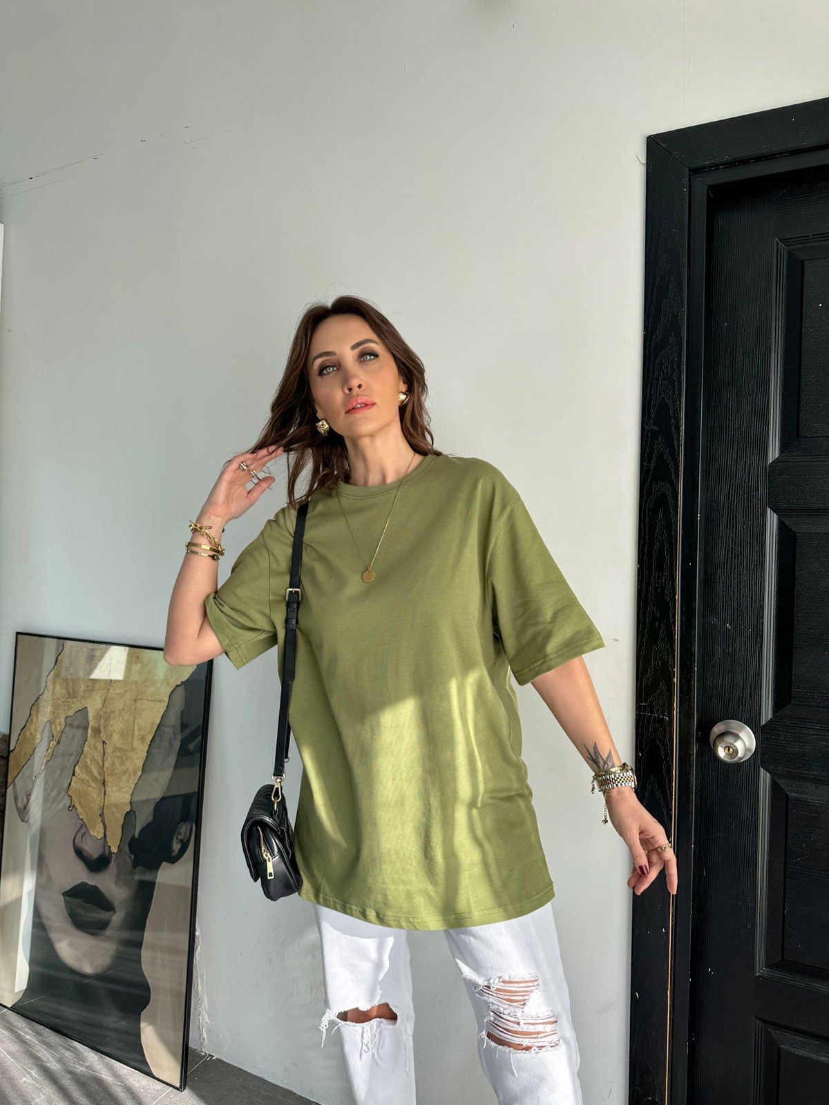 Yeşil Bisiklet Yaka Cotton Tshirt