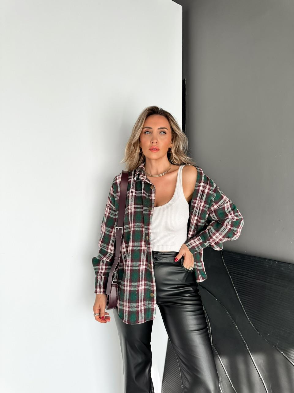 Yeşil Çıtçtılı Oduncu Gömlek