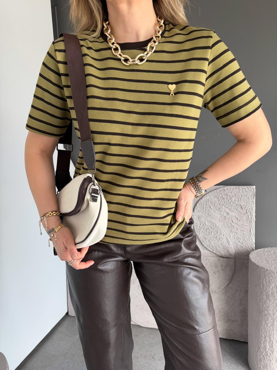 Yeşil Çizgili Cotton Ami Tshirt